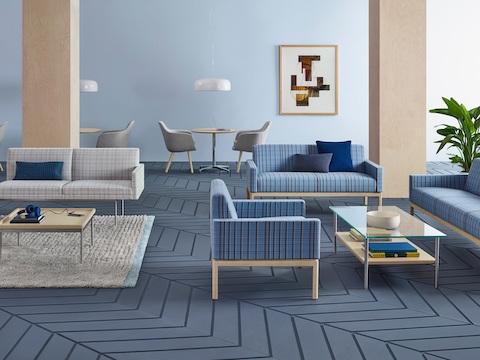 开放协作区混合休息室家具和偶发表